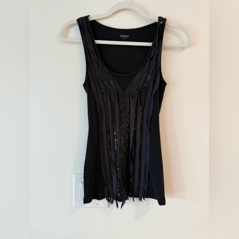 Express Black Sequin Fitted Tank Top